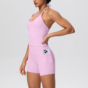 Débardeur de compression pour femme grande taille, couleur unie, col asymétrique, détail à nouer, soutien-gorge rembourré, imperméable, séchage rapide, coupe ajustée - Product Image 6