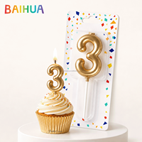 Bougie d'anniversaire fantaisie sans flamme plaquée or, emballage individuel, bougie chiffre pour fêtes, pâtisseries et desserts