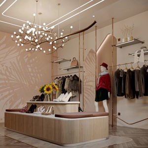 อุปกรณ์ตกแต่งร้านเสื้อผ้าแบบกำหนดเอง เฟอร์นิเจอร์บูติกสมัยใหม่ ชั้นวางโชว์เสื้อผ้า เคาน์เตอร์แบบเกาะ เฟอร์นิเจอร์ร้านค้า - Product Image 2