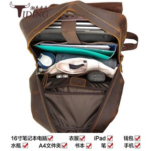 Tiding Men's <b>Backpack</b> 20-35L <b>Large</b> Capacity Genuine Leather Travel Outdoor Retro Cowhide Laptop Bag Dark Brown - Product Image 5