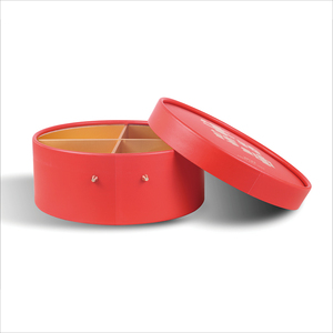 <b>Red</b> cylinder gift <b>box</b> custom printed 4 compartments round packaging <b>box</b> with handle - Product Image 6