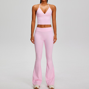 Ensemble de yoga 2 pièces pour femme, style européen et américain, effet seconde peau, séchage rapide, en Spandex/Nylon, couleur unie, coupe ajustée, longueur intégrale, pour le fitness - Product Image 4