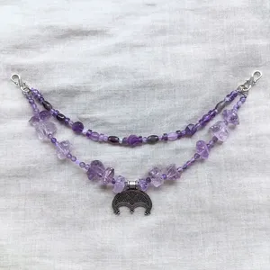Collier rétro à 2 rangs en améthyste, style viking, celtique, tribal, avec broche chaîne classique, violet rêveur, à porter en suspension - Product Image 2
