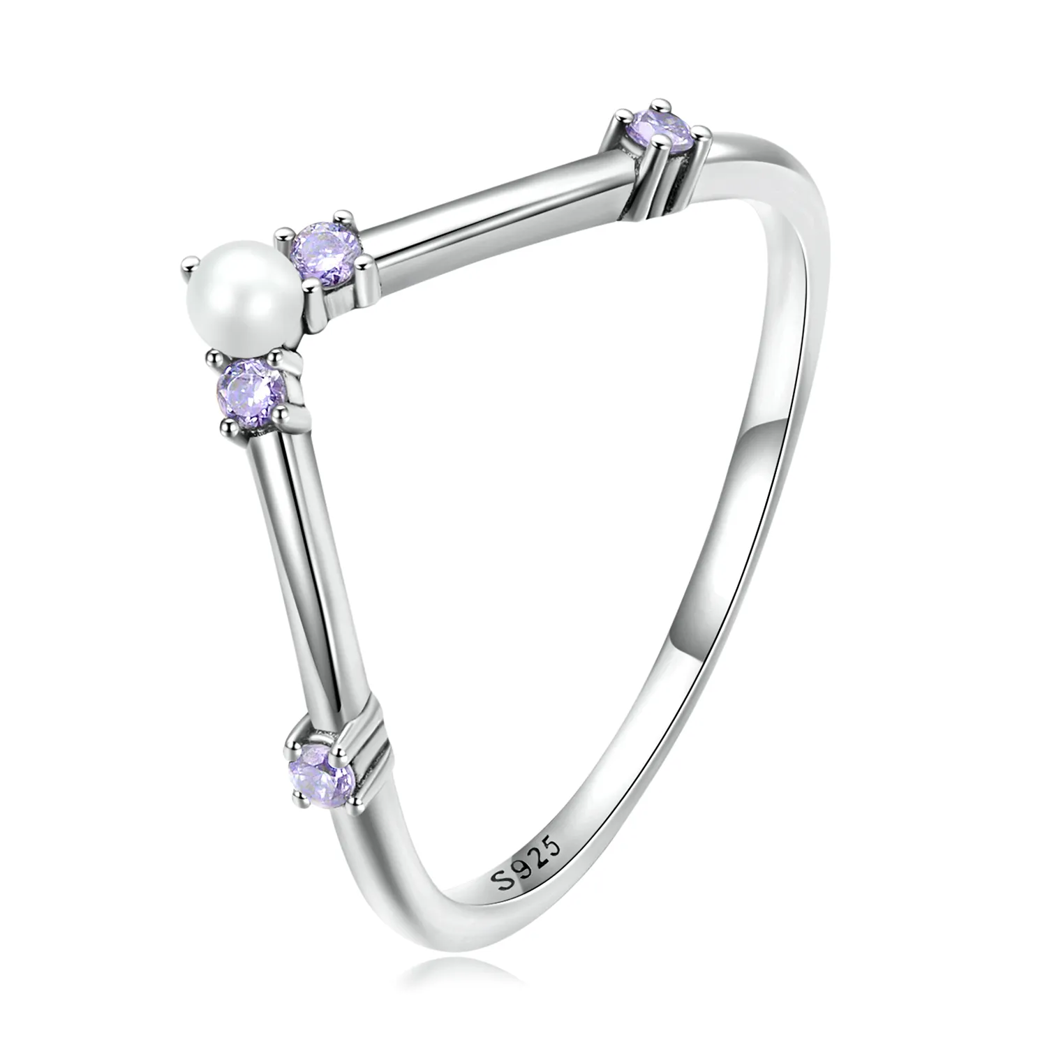 Anello in argento Sterling 925 con conchiglia a forma di stella con gemma viola brillante per donna anello a forma di cuore promessa gioielli regalo di nozze SCR835