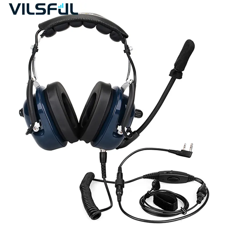 Blue General Aviation Headset Noise Cancelling Pilot Aviation Headset for Walkie Talkie