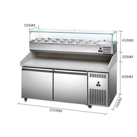 Table de préparation à pizza professionnelle en acier inoxydable à double température, comptoir réfrigéré en marbre pour pizzas, vitrine réfrigérée à refroidissement par air