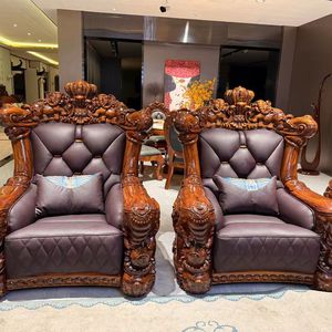 Royal Style European Modern Luxury PU Leather Sectional <b>Sofa</b> <b>Set</b> Customized High-Back Hand-Carved Premium Living Room Furniture - Product Image 5