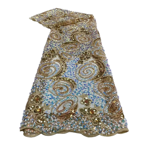 Lưới Ren Vải Hot Bán 3D Hoa Thêu Bridal Phi Jacquard Sequin Thêu Vải 100% Polyester Bền Vững - Product Image 2