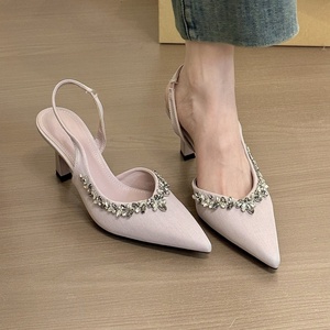 Pointed-<b>toe</b> Rhinestone <b>Closed</b>-<b>toe</b> Black High-<b>heeled</b> Shoes Women's 2026 Summer New Stiletto Elegant Nude Back-open Sandals - Product Image 2