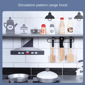 Réfrigérateur <span class=keywords><strong>en</strong></span> <span class=keywords><strong>bois</strong></span> noir et blanc, cuisine, maison pour enfants, <span class=keywords><strong>cuisinière</strong></span> à induction sonore et lumineuse, jouets éducatifs de découpe - Product Image 3