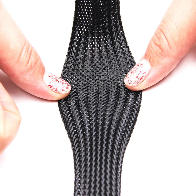 EKO pet erweiterbare kabelärmel schwarzer draht schlangenhaut netz geflochtene Ärmel polyester lieferant für automobil