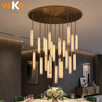 Lustre VEKO Classic en albâtre naturel véritable, luminaire suspendu en pierre de marbre, éclairage de plafond, 110V-220V, commande par interrupteur