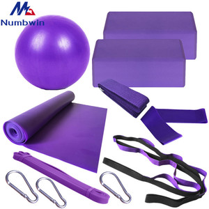 Ensemble de yoga Wang Jiahua 11 pièces violet : ballon d'exercice, blocs, tapis, sangle, bande de résistance, crochets pour le yoga et l'entraînement physique - Product Image 1