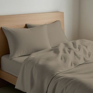 Drap de lit 100% coton taupe taille lit français - Product Image 1