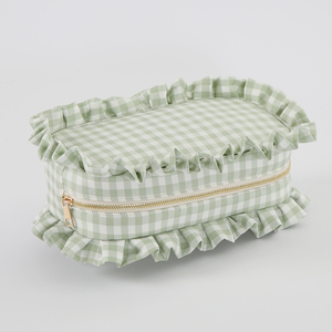 Bolsa bonita con volantes de 4 tamaños, a cuadros, a cuadros, de gran capacidad, <span class=keywords><strong>para</strong></span> boda, novia, estilo de vida, organizador de artículos de tocador, bolsa de <span class=keywords><strong>maquillaje</strong></span> con volantes - Product Image 4