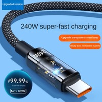Cable de Carga Rápida USB C de 240W, Chip Inteligente Transparente, 480Mbps, Trenzado de Nailon, Universal para Todos los Teléfonos, Tabletas y Laptops Tipo C