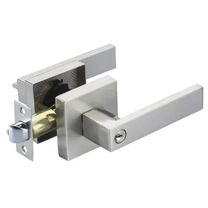 European Silver modern square zinc alloy door lever interior tubular door handles with keys door lock for the Entrance