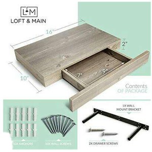 Wall <strong>Floating</strong> Shelves - Decorative Wood <strong>Nightstand</strong> <strong>Floating</strong> Shelves with Drawer Easy to Mount Shelves with Black Brackets - Product Image 4
