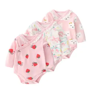 Lovely Animal Plant Printed Round Neck Baby Rompers Spring and Autumn Long Sleeved Cute Baby Girls Jumpsuits Newborn Baby Cloth