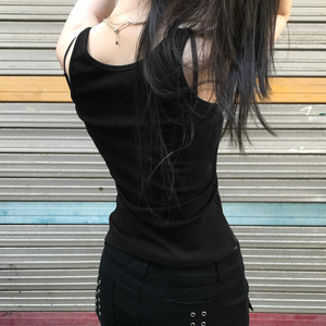 Top sin mangas de punto con cuello redondo y estampado de letras para mujer, chaleco informal de moda urbana - Product Image 3