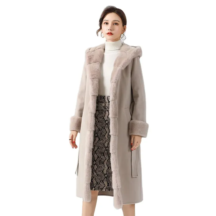 2021 nuovo vero cappotto di lana con cappuccio Trench fatto a mano lungo caldo cappotto di lana donne