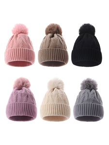 Bonnet en tricot unisexe avec pompon gris, décontracté, hiver, fait main, laine, chaud, doux, ajustable, extensible, adulte, 56-58CM - Product Image 6