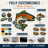 Écussons brodés personnalisés sur mesure pour vêtements d'extérieur et accessoires de pêche, motif truite, fabriqués en usine