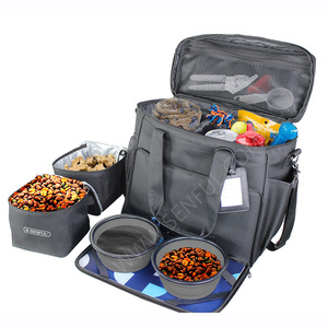 Saco luxuoso do curso do cão com 2 tigelas dobráveis do silicone 2 recipientes do alimento Multi-uso bolsos Oxford Material <span class=keywords><strong>Pet</strong></span> acessórios - Product Image 4