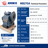Boîte de vitesses marine Advance MB270A 493HP 2500RPM Rapport 3.00-6.82 PTO Commande mécanique électrique pour bateau de pêche, de travail et de transport de marchandises NTA855