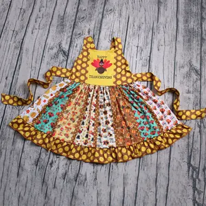 Boutique baby mädchen kleidung phantasie kleine mädchen sommer kleid thanksgiving druck kinder kleidung twirl schulter-riemen kid kleid