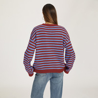 Pull en tricot rayé horizontal pour femme, col rond, coupe oversize, épaules tombantes, manches longues, pull décontracté, broderie personnalisée