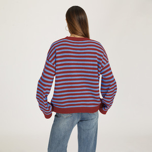 <span class=keywords><strong>Pull</strong></span> en tricot rayé horizontal pour <span class=keywords><strong>femme</strong></span>, col rond, coupe oversize, épaules tombantes, manches longues, <span class=keywords><strong>pull</strong></span> décontracté, broderie personnalisée - Product Image 4