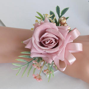 Custom Bruiloft Prom Blauw Roze Roos Kunstzijde Bloem Bruids Bruidsmeisje Lint Armband Pols Corsage Voor Bruiloft - Product Image 5