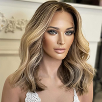 Perruque Bob en cheveux humains blond miel cendré, ondulations lâches, avec dentelle frontale 13x4, pré-épilée, sans colle, pour femmes