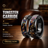 Bague en carbure de tungstène noir bombée 6 mm 8 mm avec incrustation de pierres de grès et de pierres concassées, finition polie miroir, pour mariage, fiançailles et anniversaire de couple
