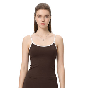 Women Seamless U Neck <b>Thin</b> <b>Strap</b> Yoga Tank Top With Padded <b>Bra</b> Support For Fitness Pilates Wear - Product Image 3