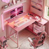 42 étagères de rangement réversibles LED rose en fibre de carbone en forme de L bureau d'ordinateur bureau chambre petit coin jeu bureau en bois alimentation