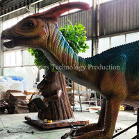 Tête de dinosaure animatronique faite à la main pour aire de jeux pour enfants, décoration ou exposition sur le thème de la tête de Parasaurolophus