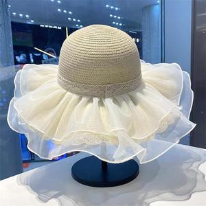 French Style Wide Brim <b>Straw</b> <b>Hat</b> Beige Khaki Breathable Sun Protection Beach Sunshade Adult Women's <b>Hat</b> - Product Image 3