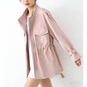 Giacca Casual da Donna Primavera/Autunno - Giacca Cargo <span class=keywords><strong>Rosa</strong></span> con Collo Alto e Cintura Regolabile per Uso Quotidiano - Product Image 1