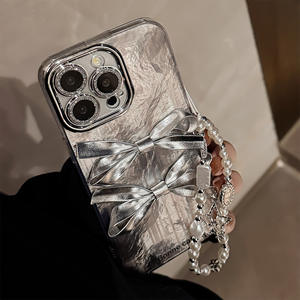 Funda plateada hermosa con lazo 3D brillante para iphone16 pro Max 15 14 13pro Max, funda para teléfono, funda rígida de nuevo diseño - Product Image 2