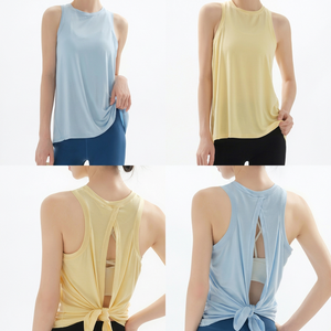 Chaleco de yoga para mujer con lazo en la espalda, ajuste holgado, transpirable, de elastano, para correr, fitness, deportes, tallas grandes, ropa deportiva - Product Image 1