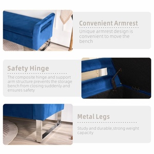Banc de rangement moderne et durable en velours avec accoudoirs pour chambre à coucher, tabouret et pouf pour la maison - Product Image 4