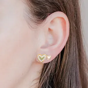 Wholesale 14/18K Gold Plated Vermeil Designer Fashion Jewelry Lady 925 Sterling Silver Diamond Fluted Heart Stud Earrings