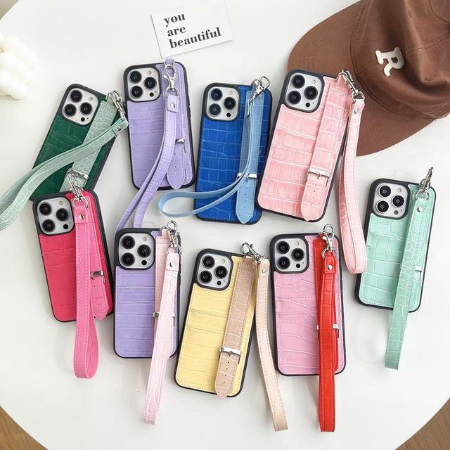 crocodile Pattern Pu Leather with Hand Strap Phone case Luxury for iPhone Air 17 Pro Max iphone case with Wrist Strap 16 15 14