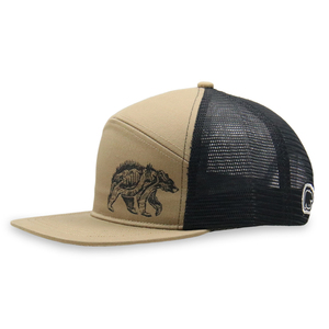 Mũ lưỡi trai thêu tùy chỉnh 7 tấm, logo gấu thời trang, hai màu, vành phẳng, lưới, khóa snapback - Product Image 1