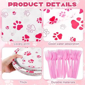 ชุดอุปกรณ์จัดงานเลี้ยงธีมลูกสุนัขสีชมพู DAMAI ประกอบด้วยจานกระดาษแบบใช้แล้วทิ้ง ผ้าเช็ดปาก แก้ว ช้อน ส้อม ชุดวันเกิดสำหรับสัตว์เลี้ยง สำหรับ 24 คน - Product Image 4