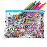 Pochette de rangement transparente en PVC scintillant et imperméable personnalisable pour articles de toilette, trousse de maquillage à fermeture éclair tendance, et étuis à crayons pour papeterie