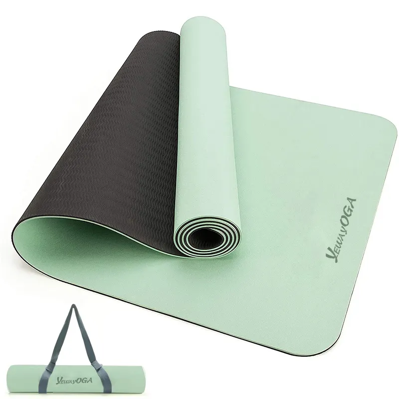 Dropshipping Tpe योग मैट डे योग खेल जिम Yogamatt विरोधी पर्ची 6mm कस्टम लोगो यूवी प्रिंट पर्यावरण के अनुकूल डबल परत Tpe योग चटाई