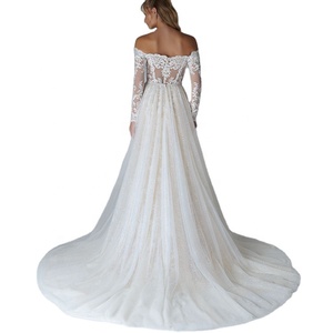 Kdg فساتين زفاف بوهو طويلة الأكمام أم العروس فساتين الزفاف الكنيسة الدانتيل فساتين الزفاف مع قطار للانفصال - Product Image 1